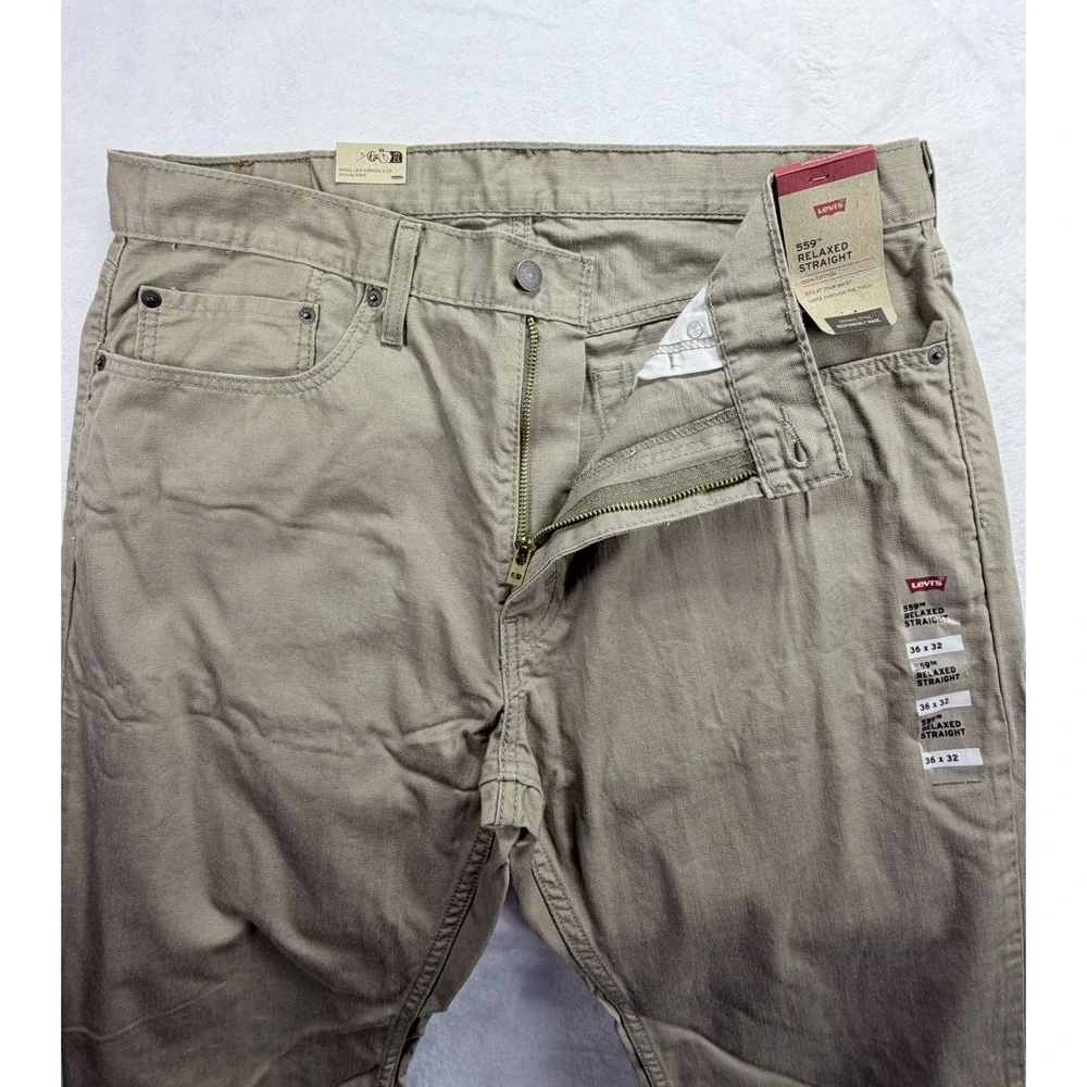 Levi's 559 Men's Relaxed Straight Fit Twill Jeans 36X32 Khaki Brown 100% Cotton